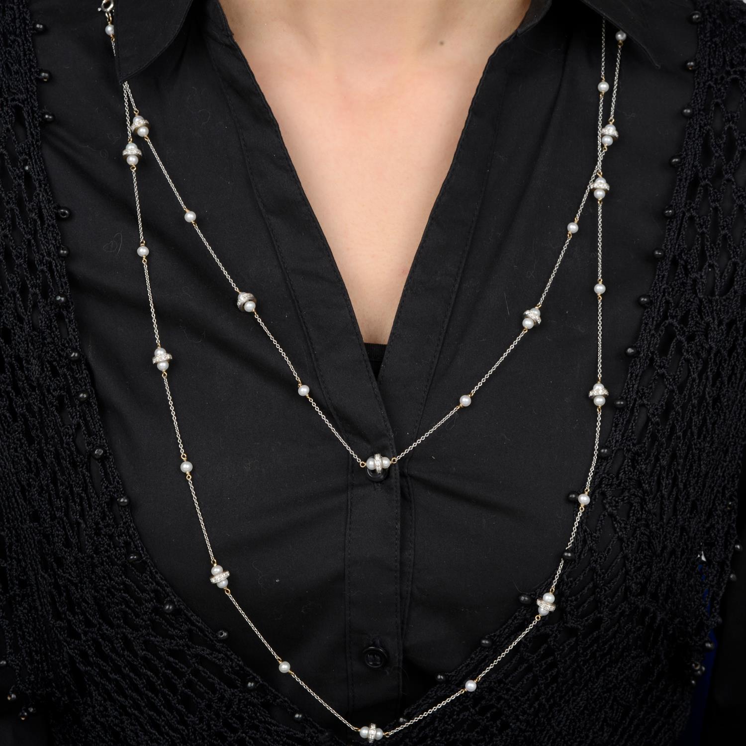 Diamond and cultured pearl necklace