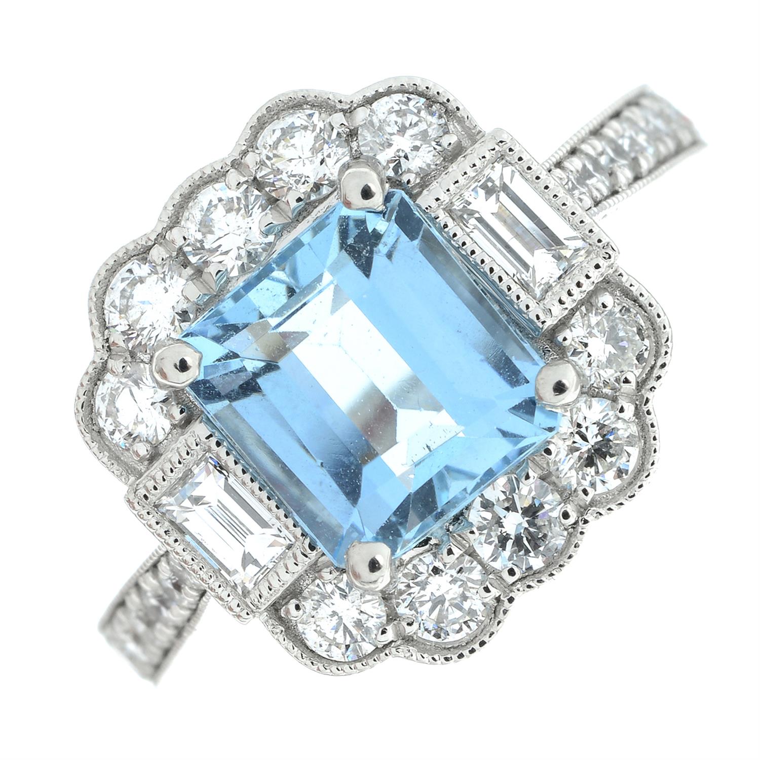 Platinum aquamarine and diamond ring - Bild 2 aus 5