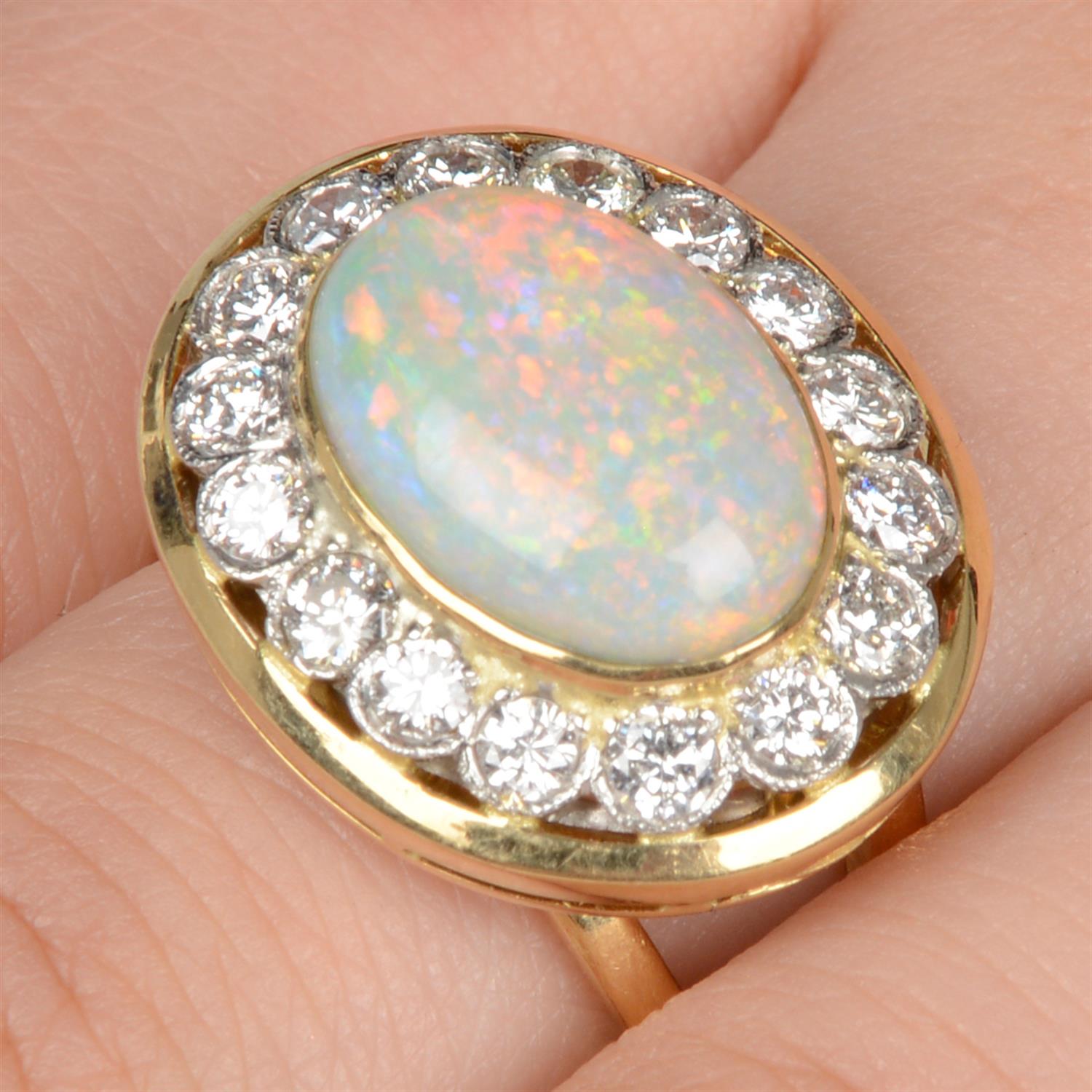 Opal and diamond cluster ring