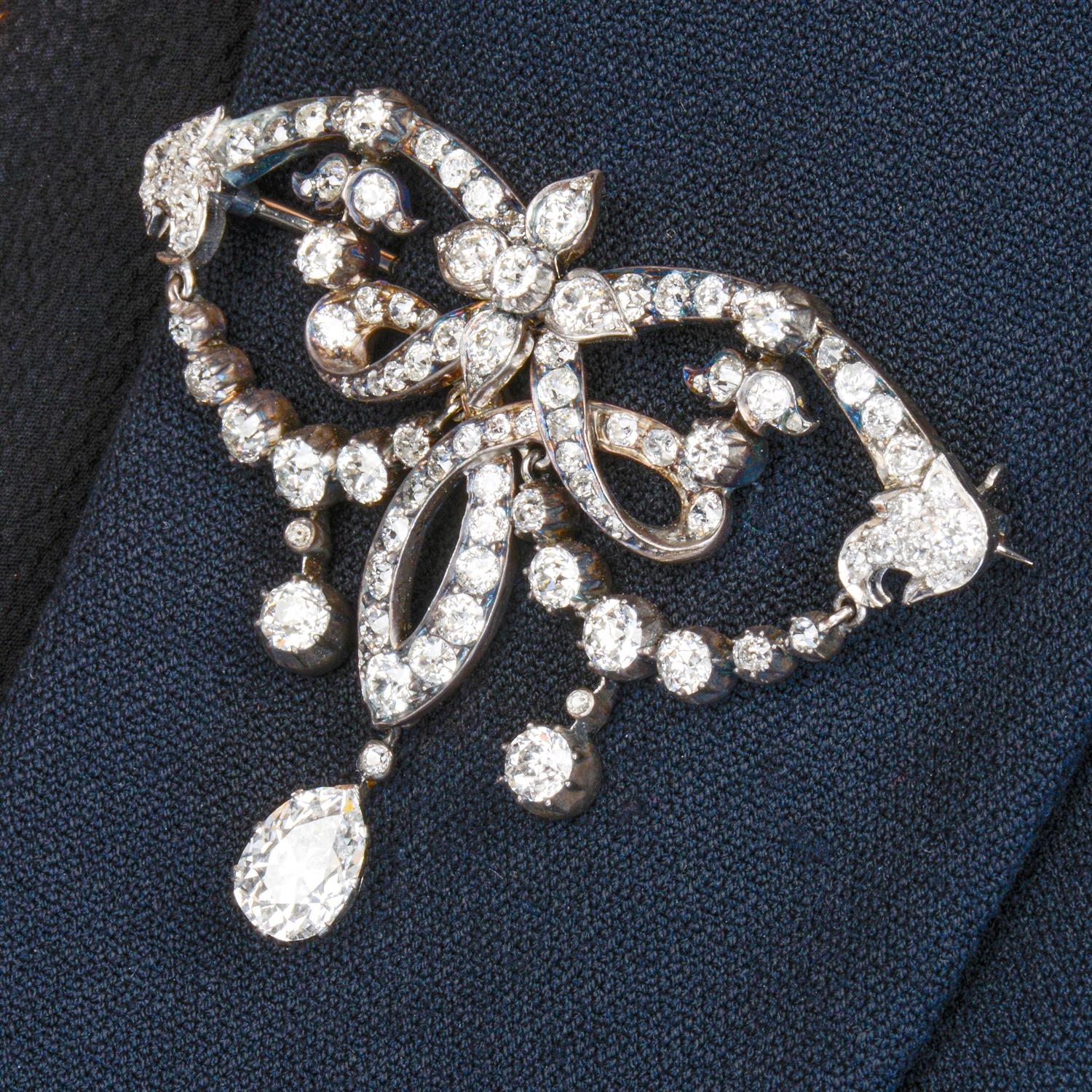 19th century silver and gold diamond brooch