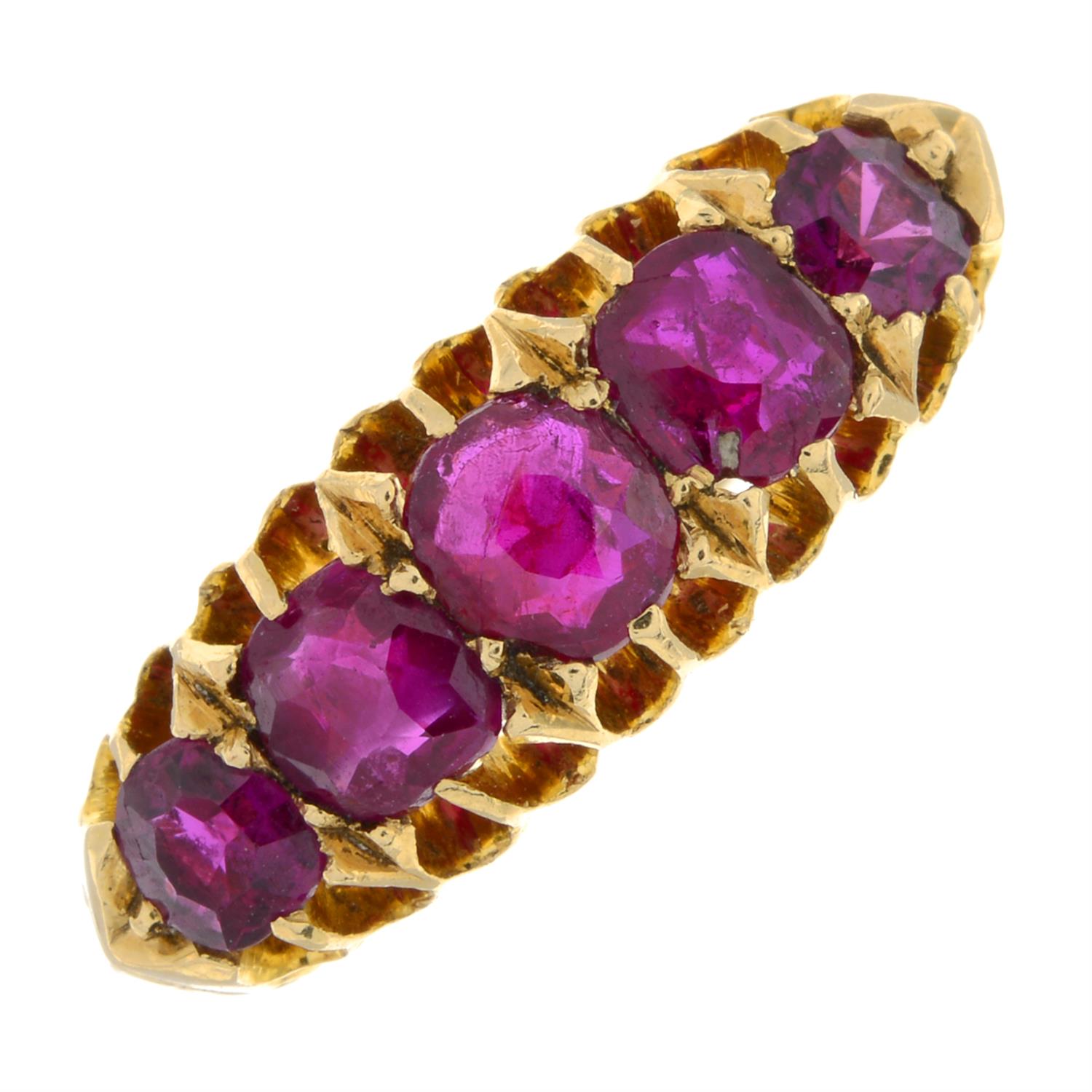 Edwardian ruby five-stone ring - Image 2 of 5