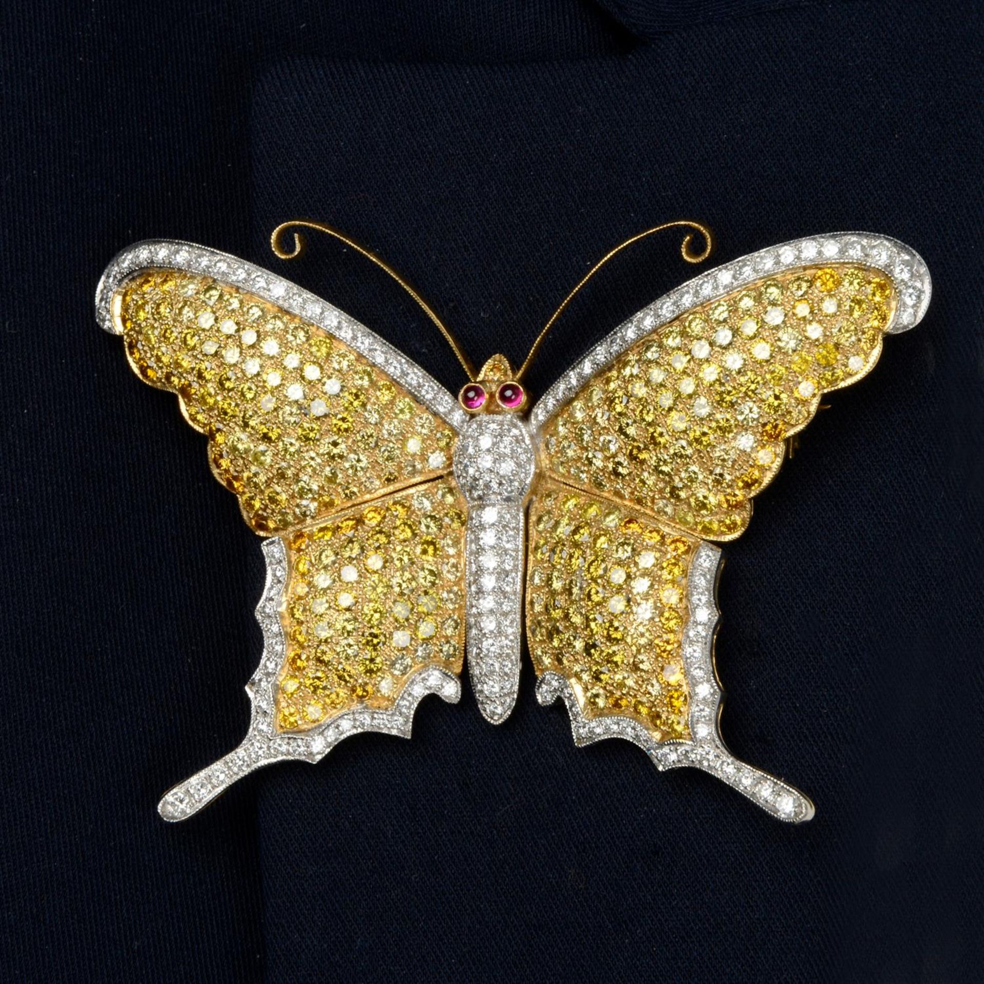 Diamond and 'yellow' diamond butterfly brooch
