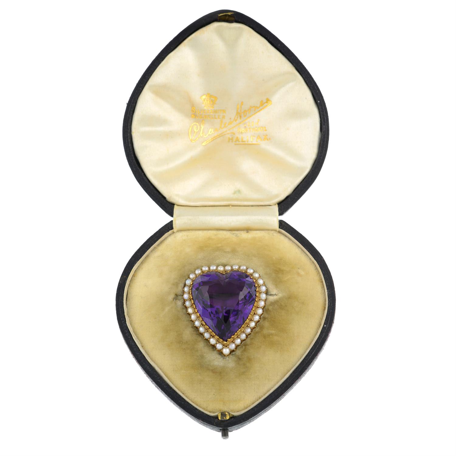 15ct gold amethyst and split pearl heart brooch - Image 4 of 6