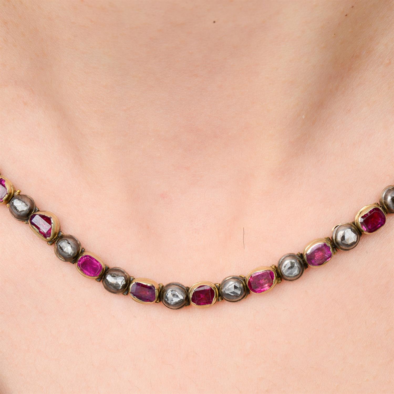 Ruby, pink sapphire and diamond necklace