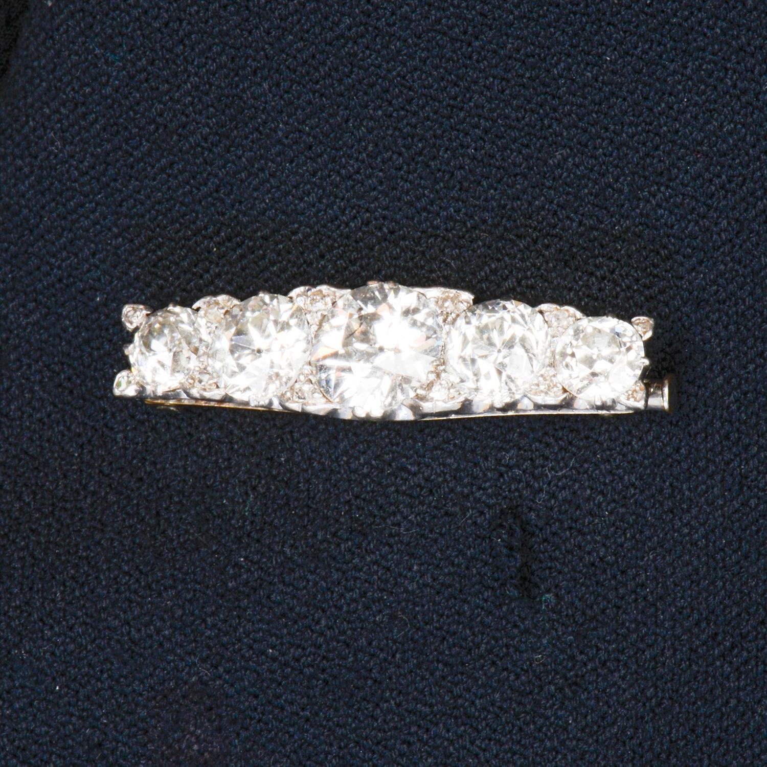 Early 20th century platinum and gold diamond bar brooch