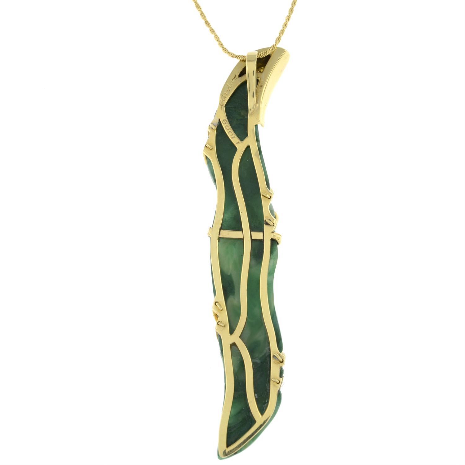 18ct gold diamond and green stone pendant, with chain - Image 3 of 5