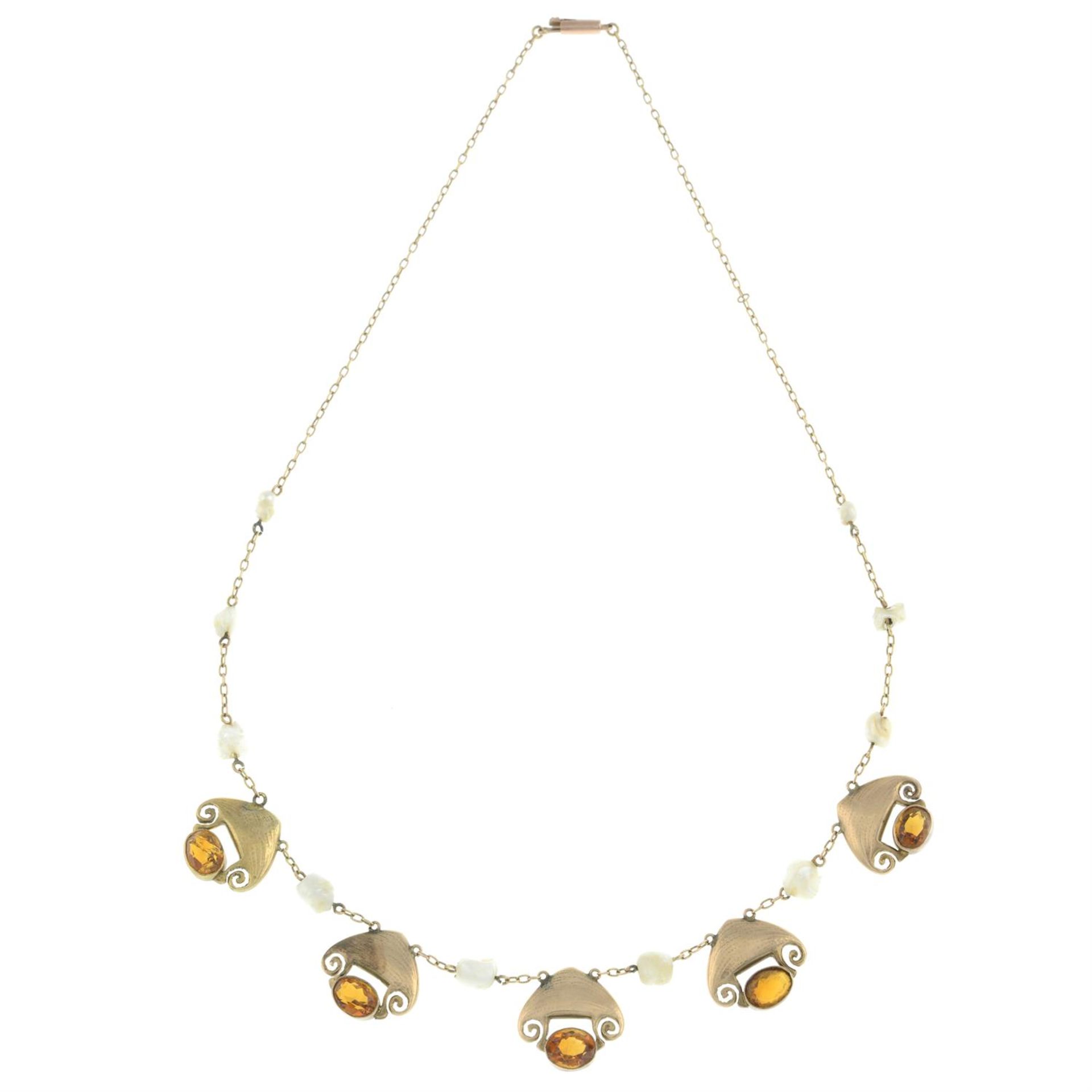 Citrine and baroque pearl necklace, by Liberty & Co. - Image 3 of 6