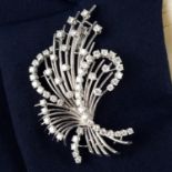 Mid 20th century platinum diamond brooch