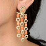 Coral and diamond earrings