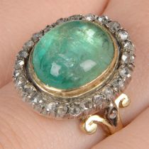 Emerald and rose cut diamond ring