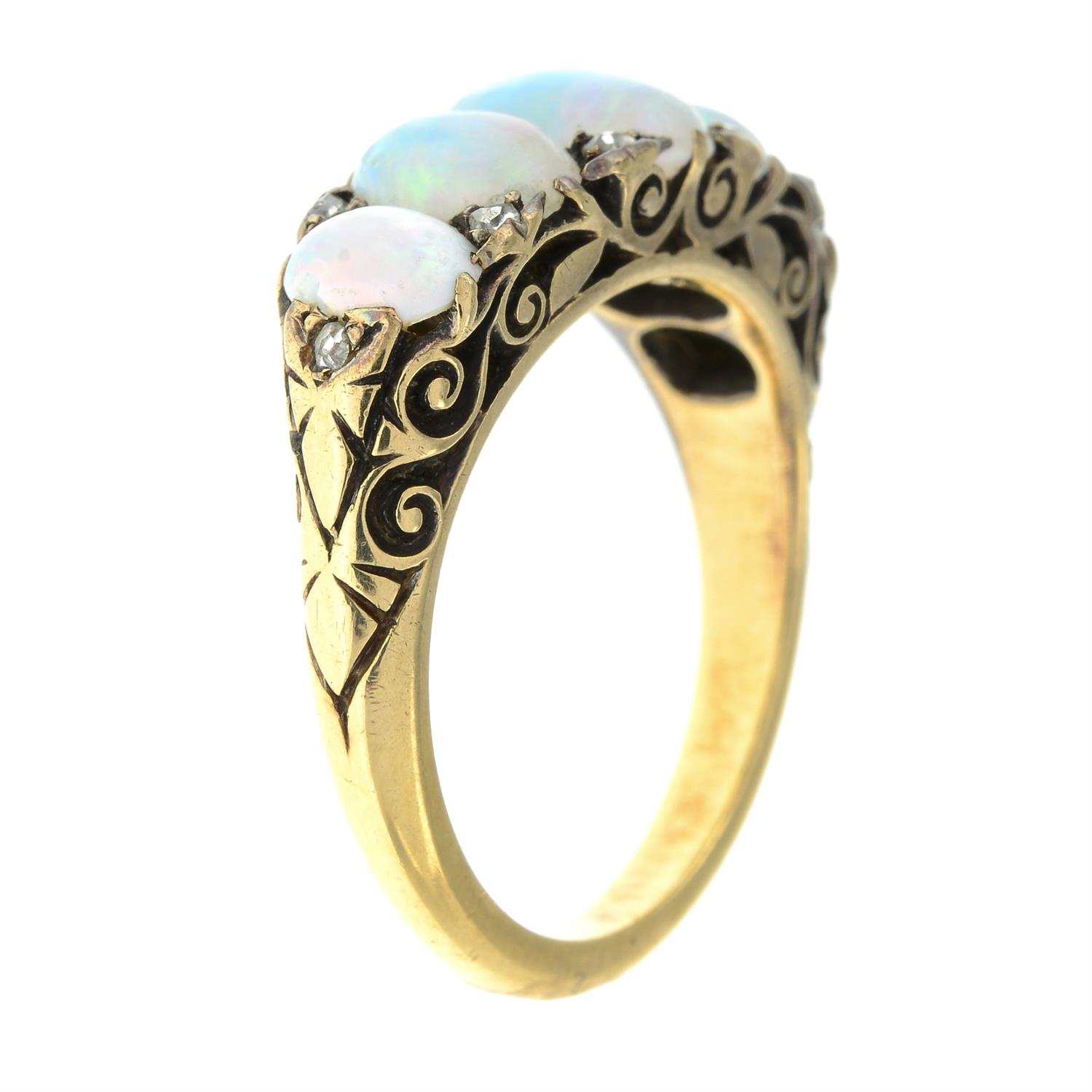 19th century 18ct gold opal five-stone and diamond ring - Image 4 of 5