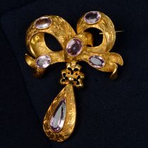 Mid 19th century gold pink topaz bow brooch