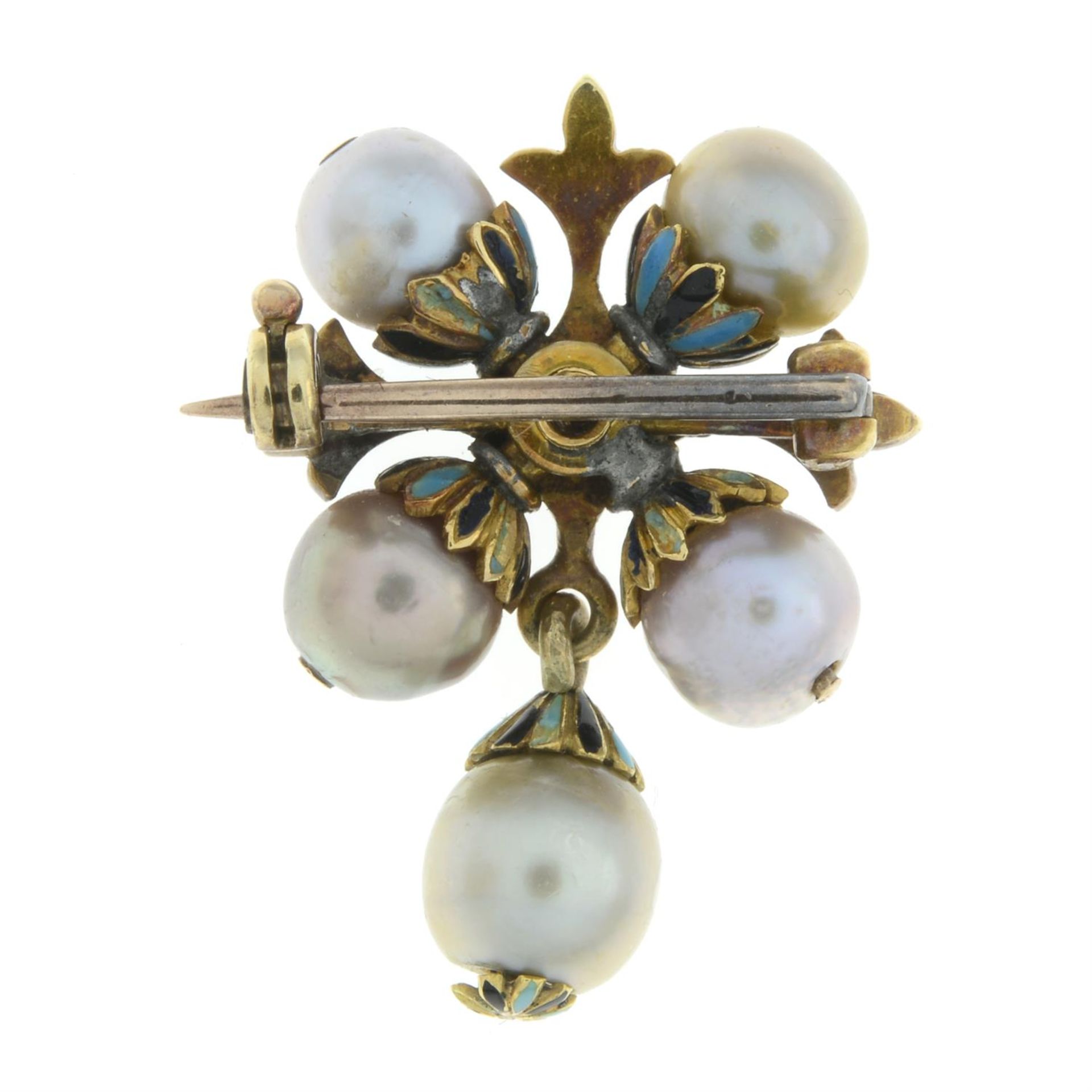 19th century gold diamond, pearl and enamel brooch - Image 3 of 4