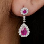 18ct gold ruby and diamond drop earrings