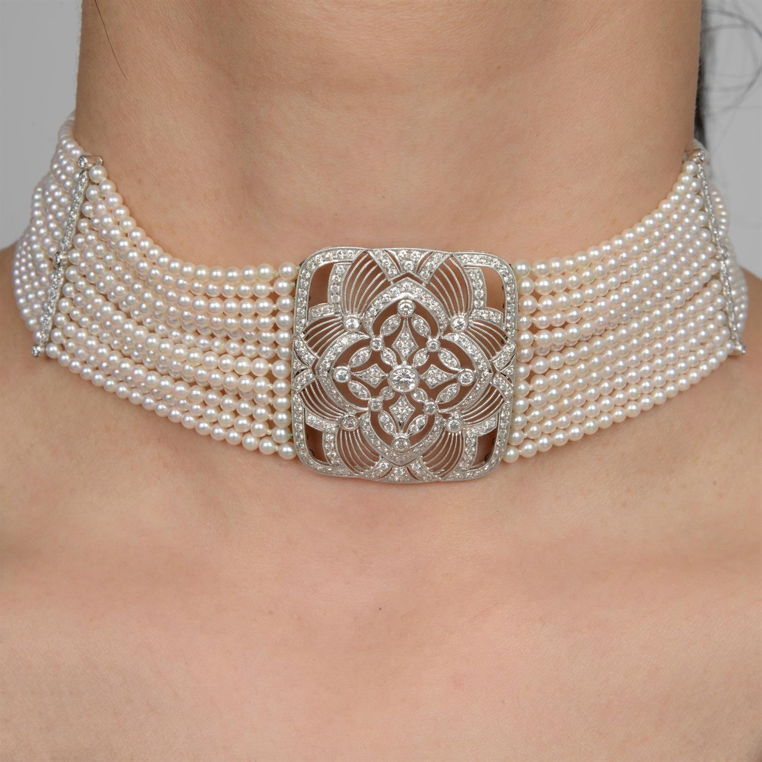 Seed pearl and diamond choker necklace, by Adler