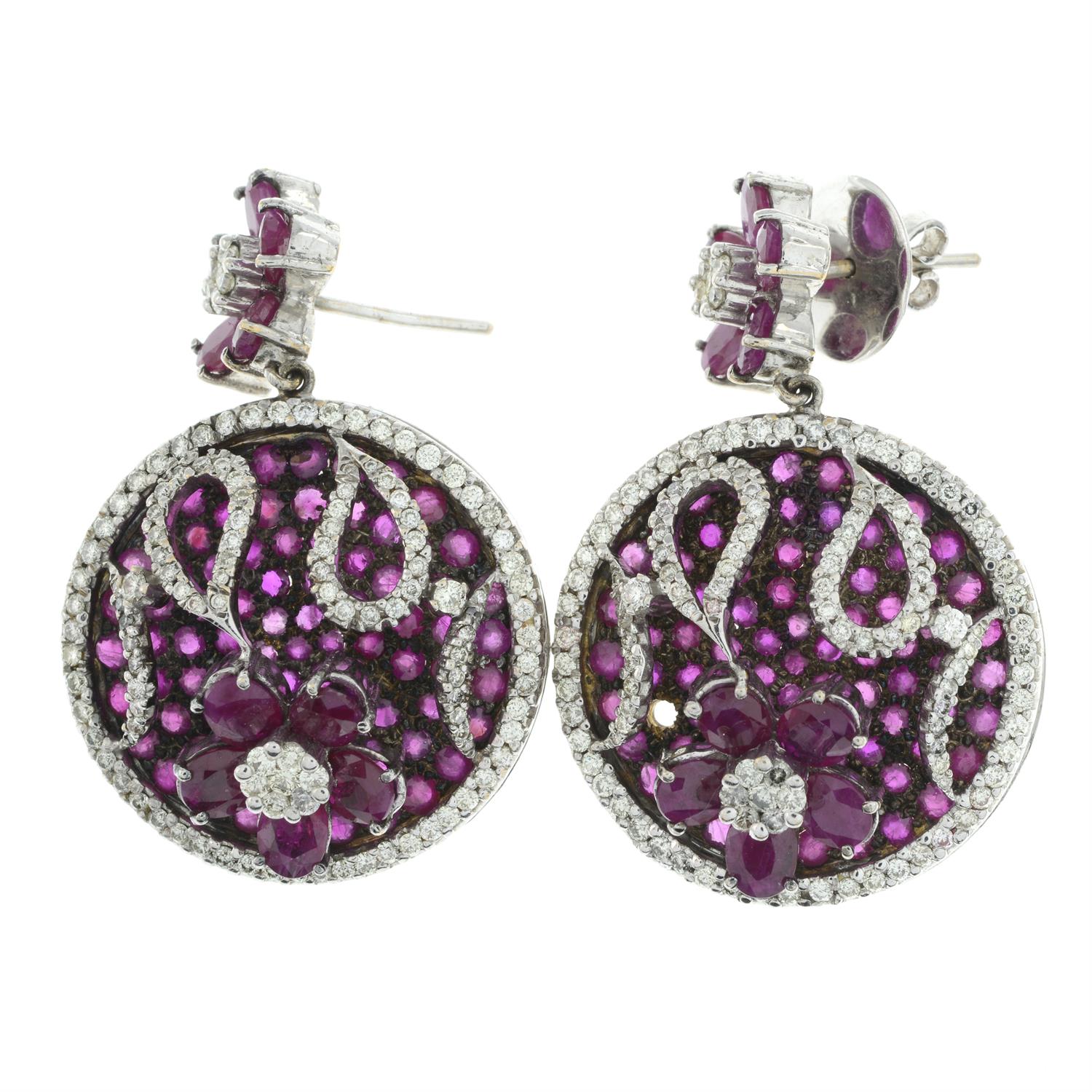 Ruby and diamond floral earrings - Image 4 of 4