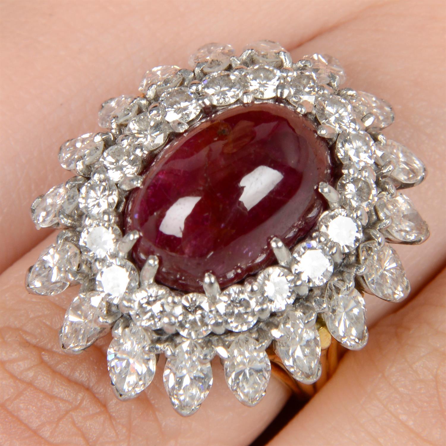 Ruby cabochon and diamond ring