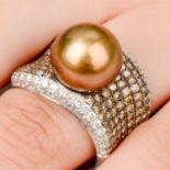 18ct gold cultured pearl and diamond ring