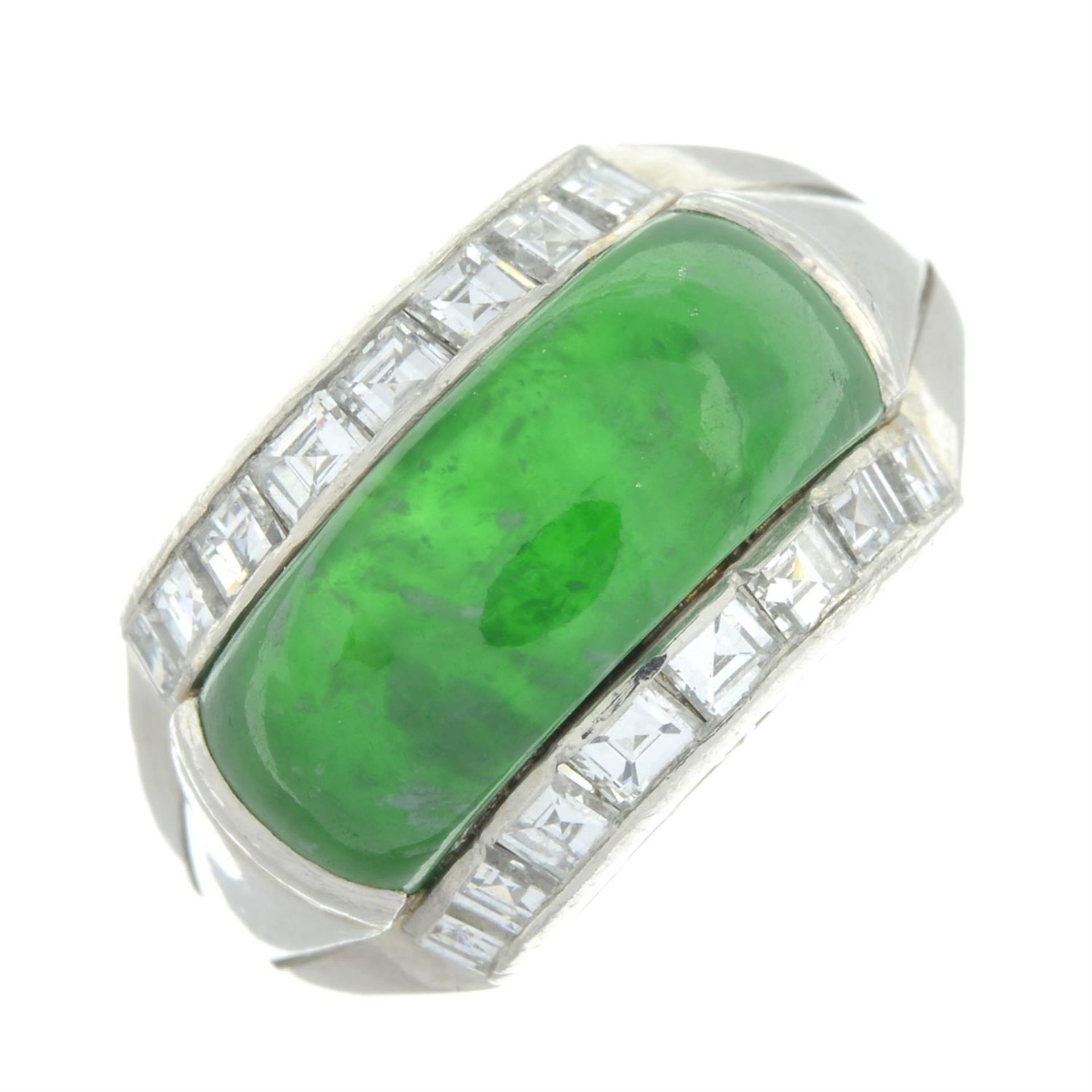 Jade and diamond saddle ring - Image 2 of 5