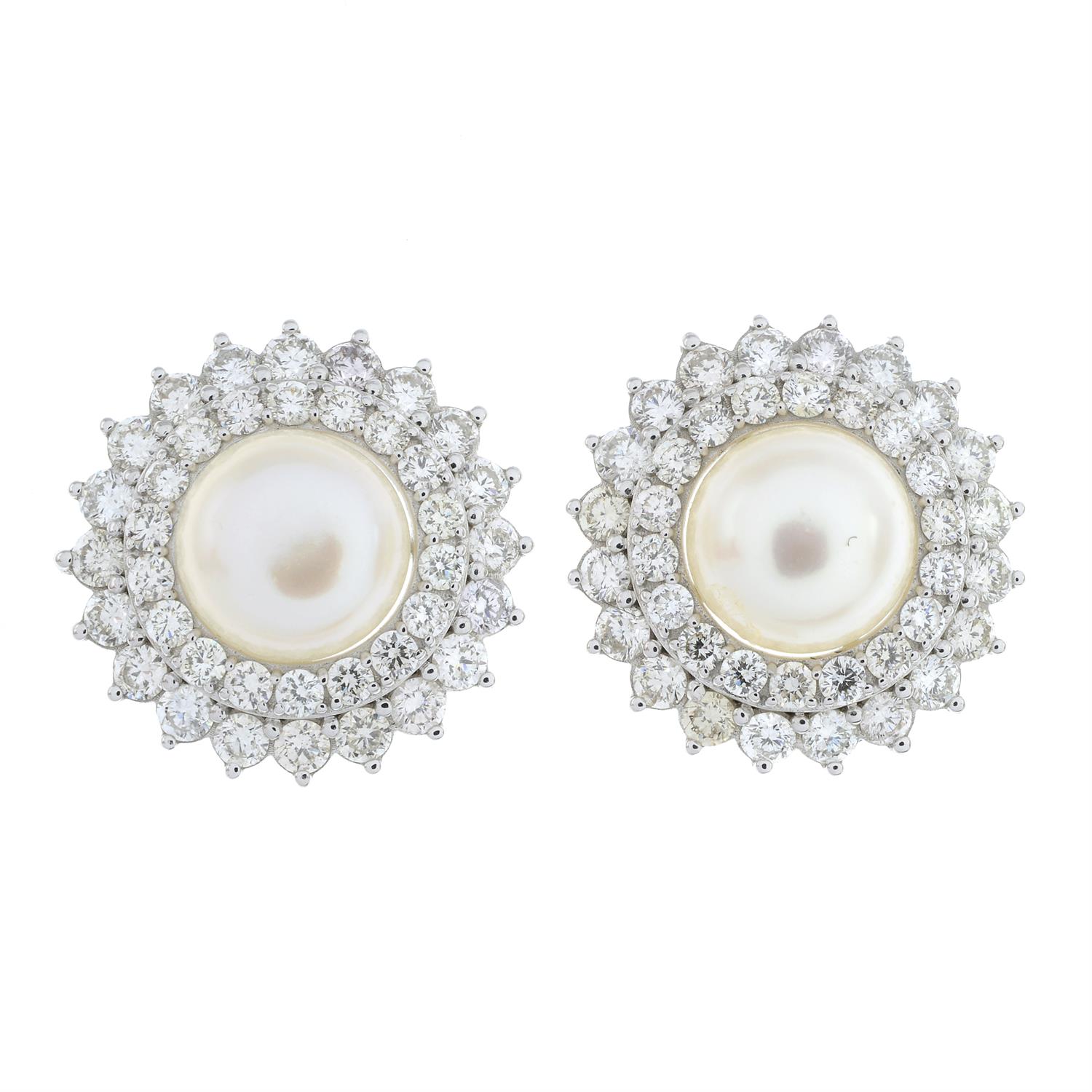 Cultured pearl and diamond earrings - Image 2 of 4