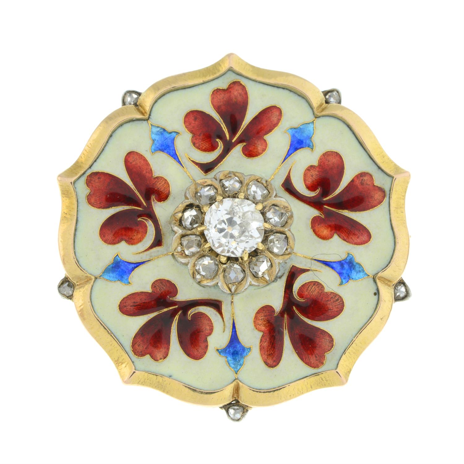 19th century diamond and enamel brooch, attributed to Falize - Image 2 of 4