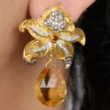 Citrine and diamond floral drop earrings