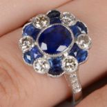 Sapphire and diamond floral cluster ring