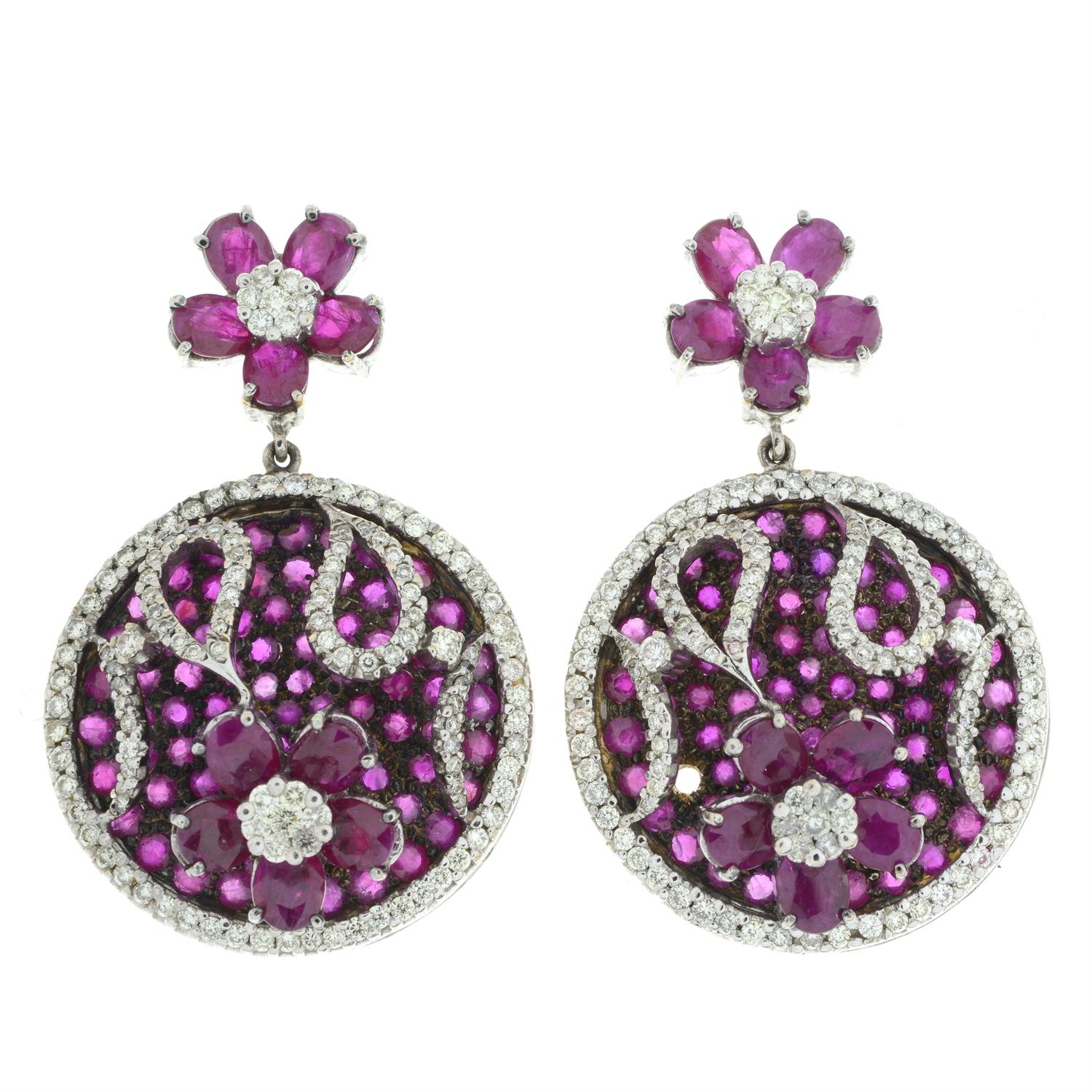 Ruby and diamond floral earrings - Image 2 of 4