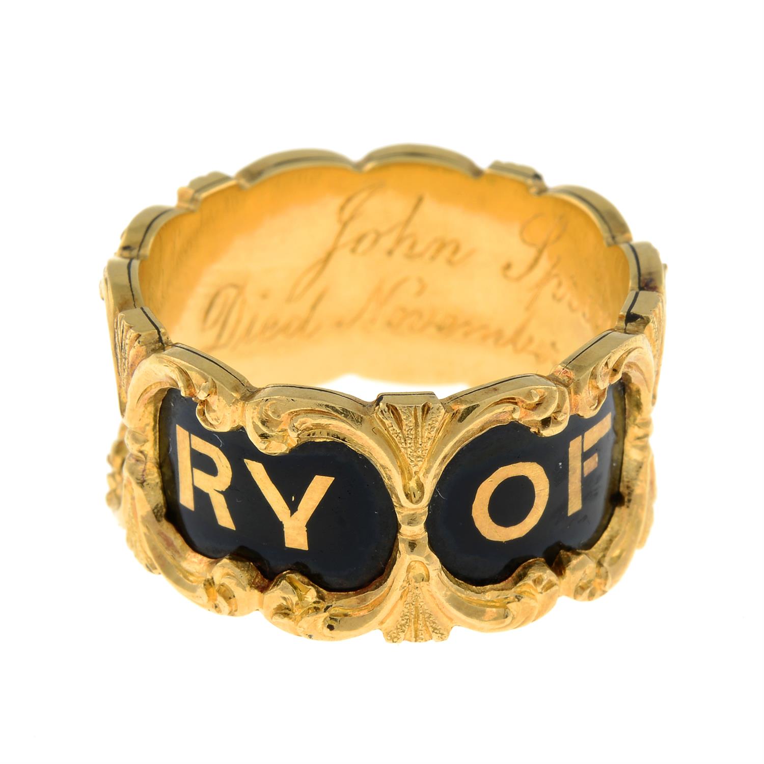 Victorian 18ct gold enamel mourning ring - Image 3 of 7