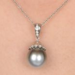 'Tahitian' cultured pearl and diamond pendant