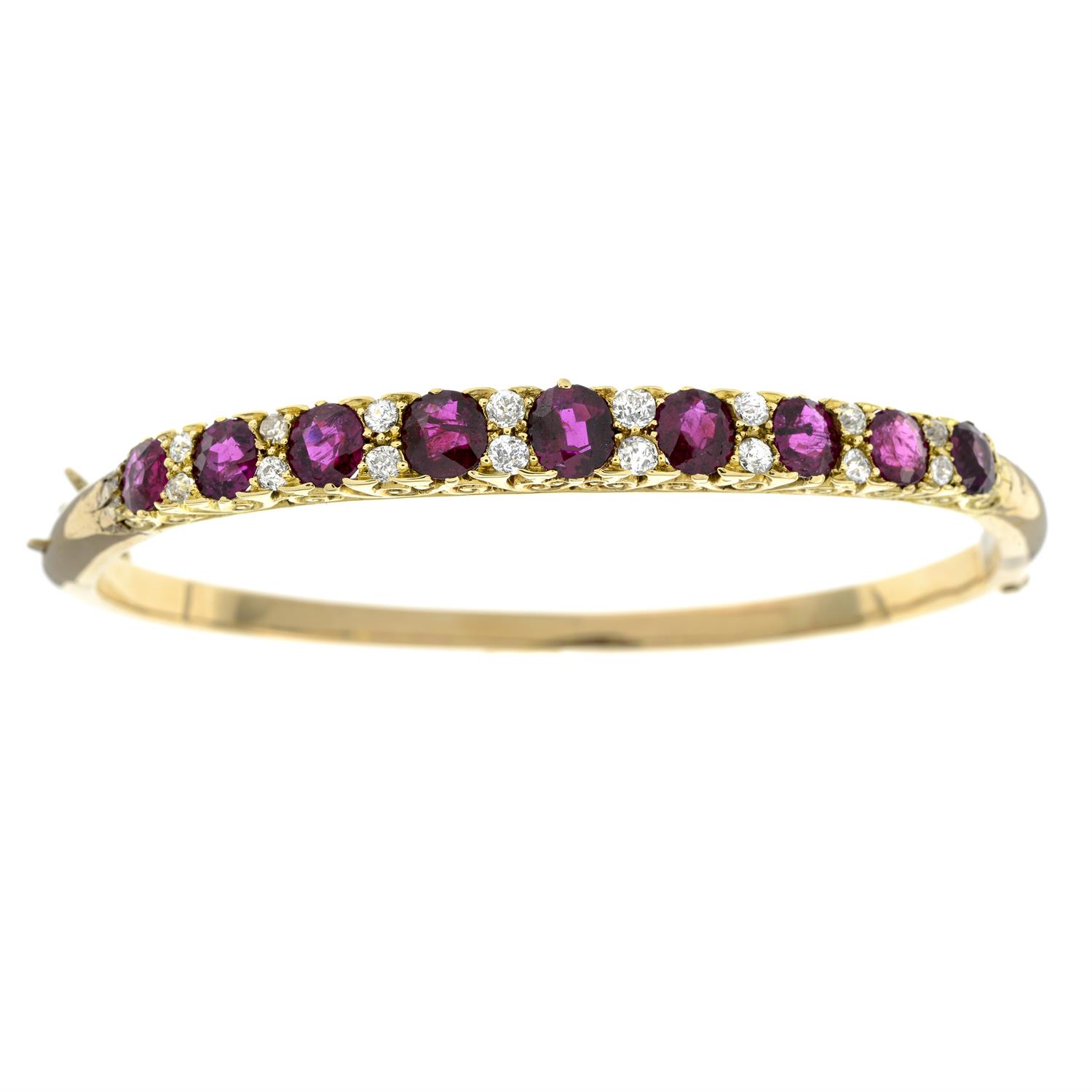 Victorian gold ruby and diamond hinged bangle - Image 4 of 4