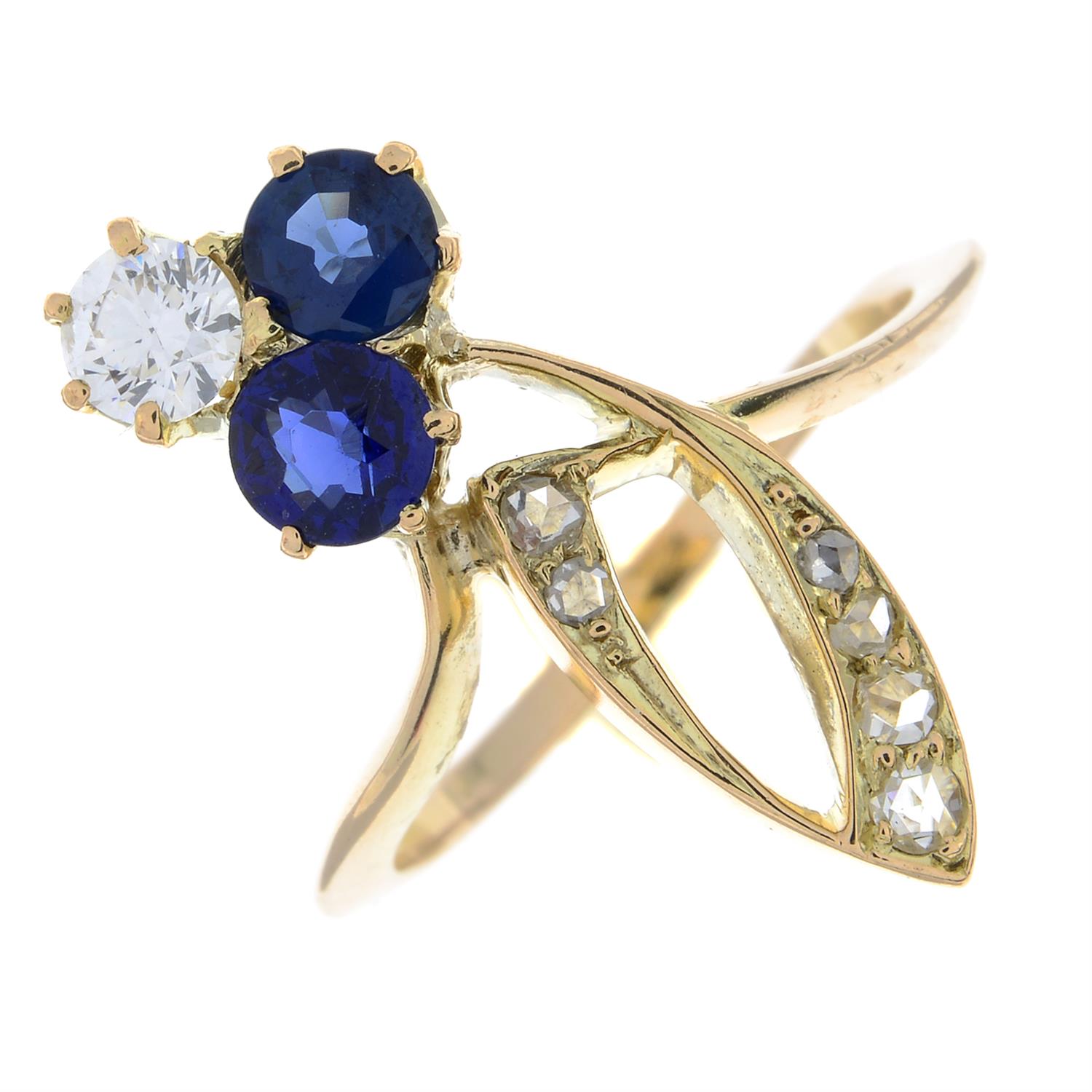 Russian Art Nouveau gold diamond and sapphire ring - Image 2 of 5