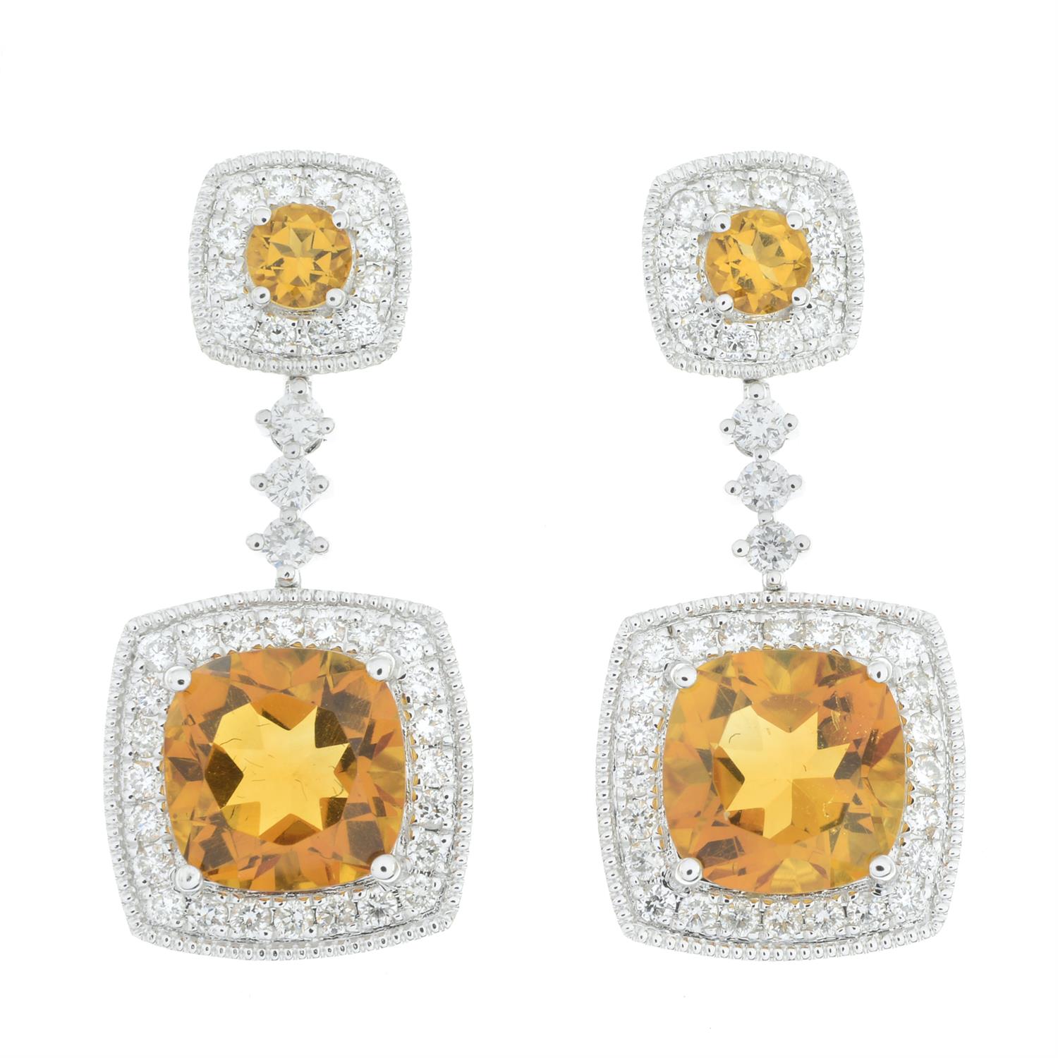 18ct gold citrine and diamond earrings - Image 2 of 4
