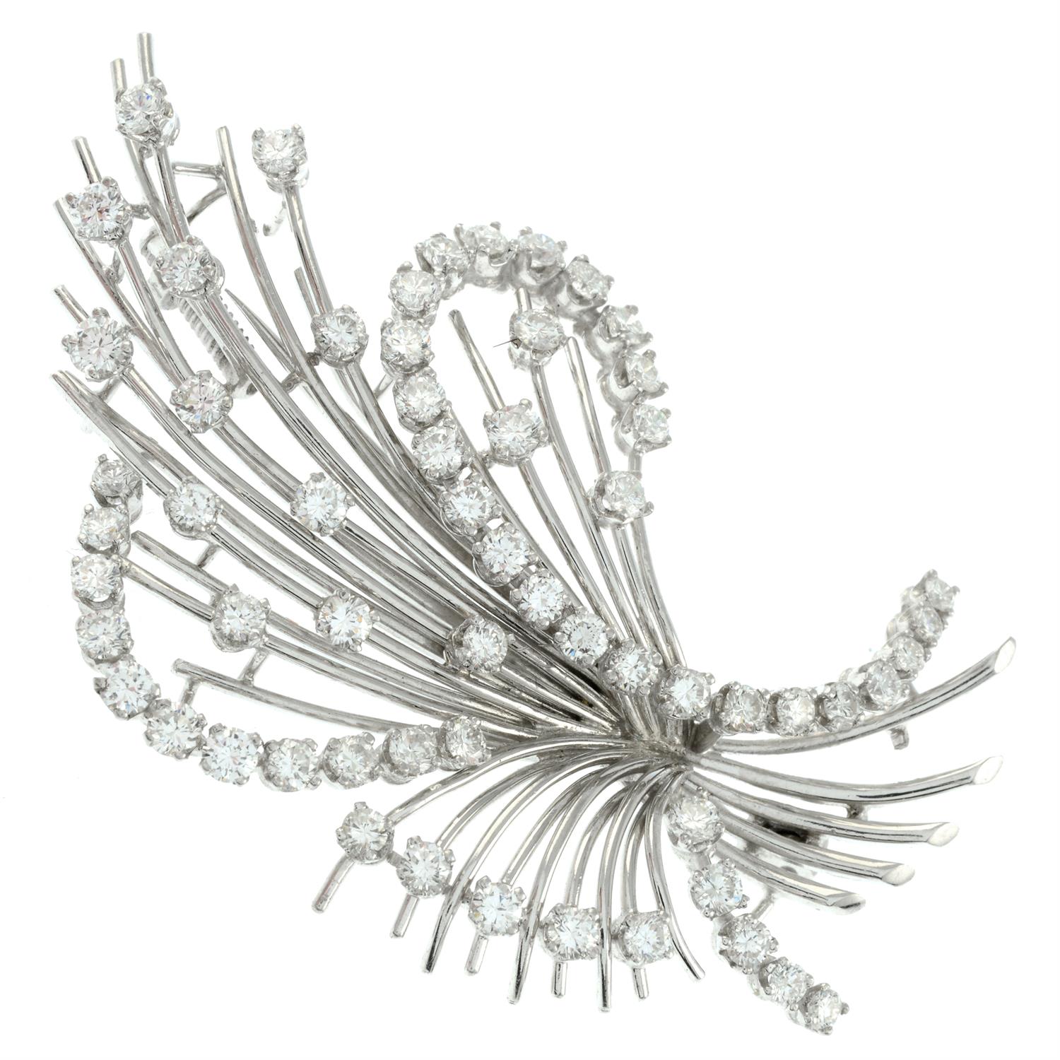 Mid 20th century platinum diamond brooch - Image 2 of 6