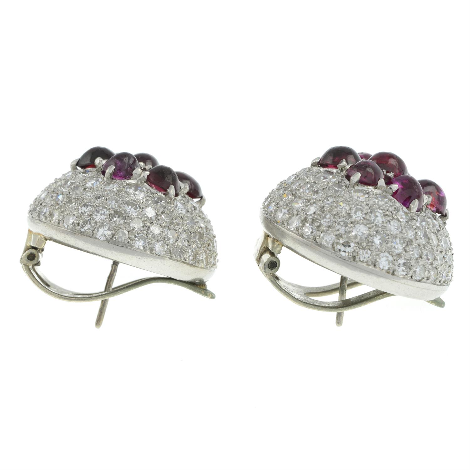Platinum diamond, ruby and garnet earrings - Image 4 of 4