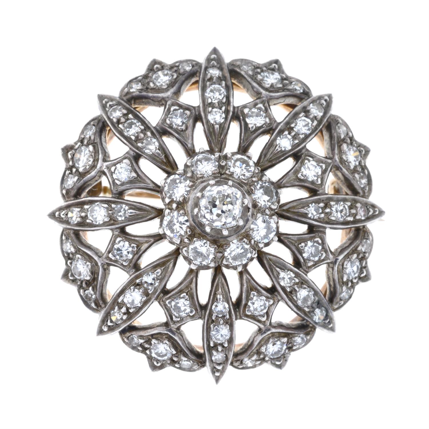 Late Victorian silver and gold diamond brooch - Image 2 of 3