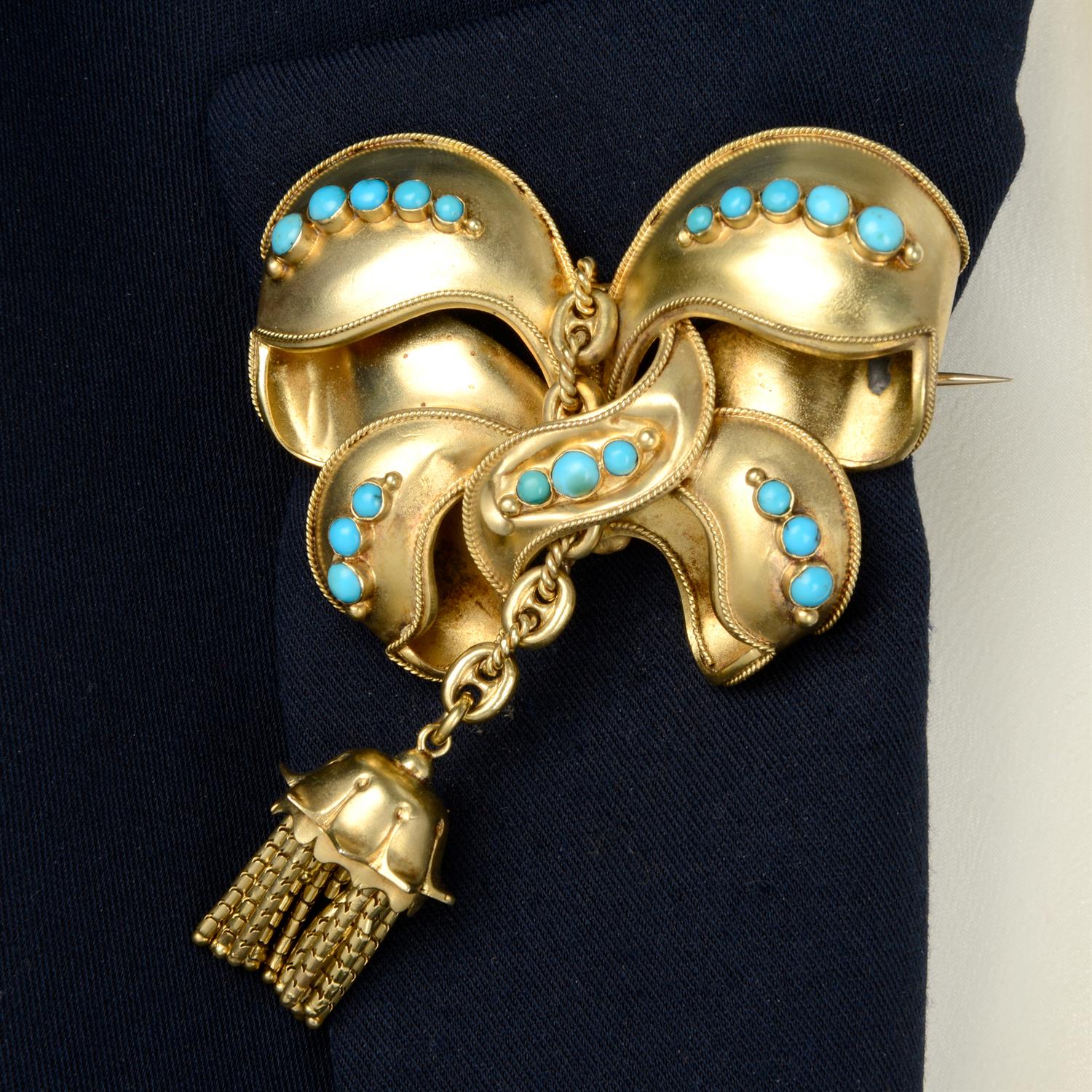 Victorian gold turquoise bow brooch