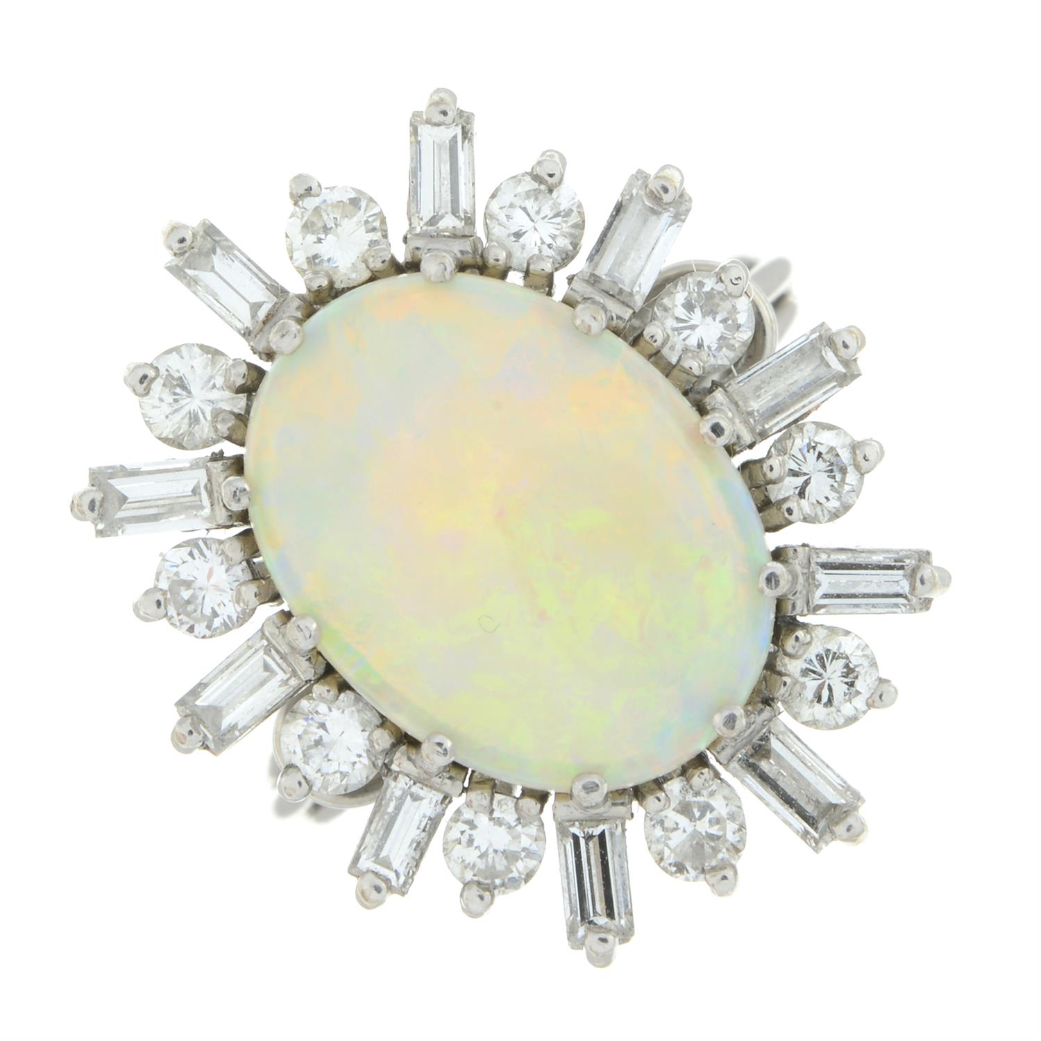 Mid 20th century gold opal and diamond cluster ring - Image 2 of 5