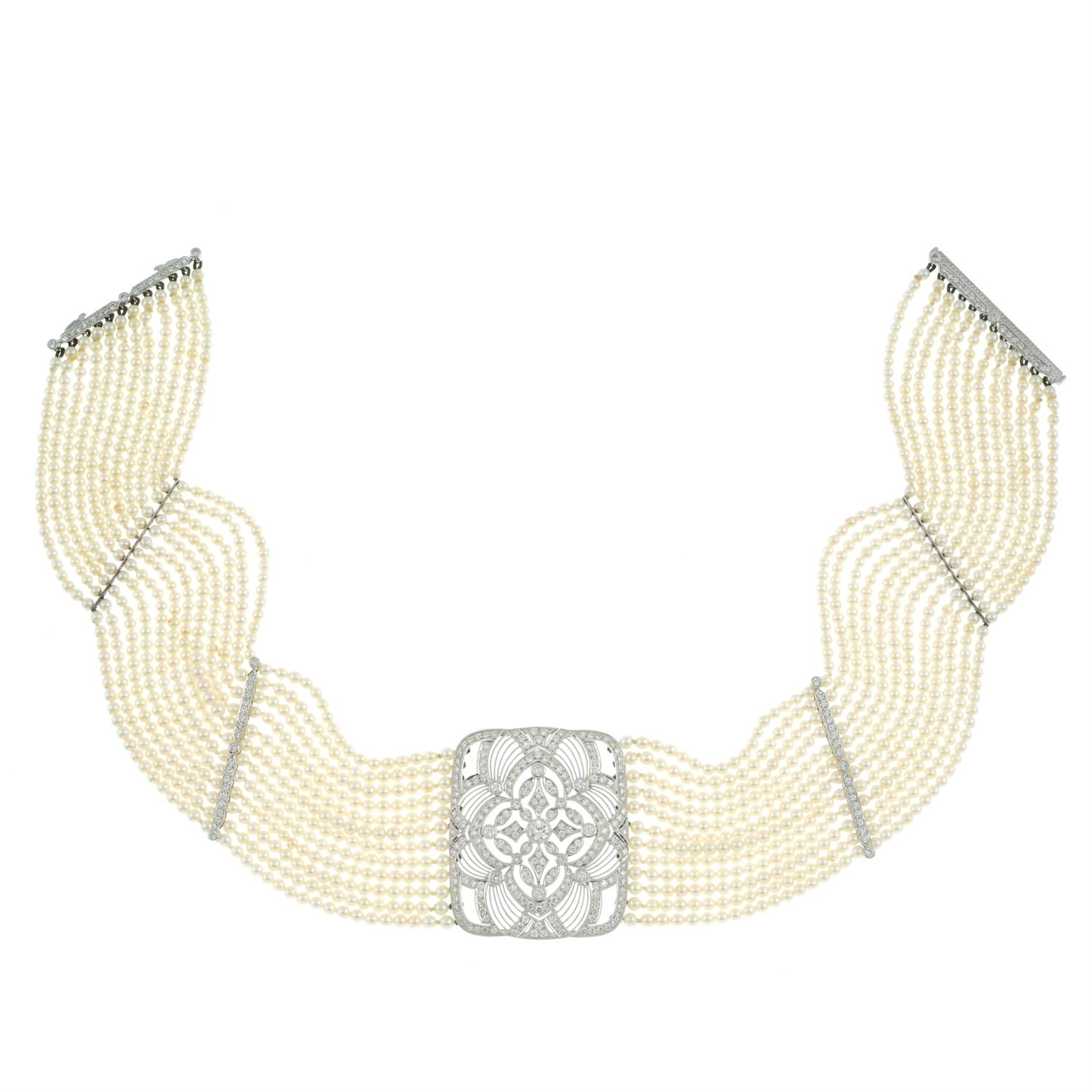 Seed pearl and diamond choker necklace, by Adler - Bild 5 aus 6