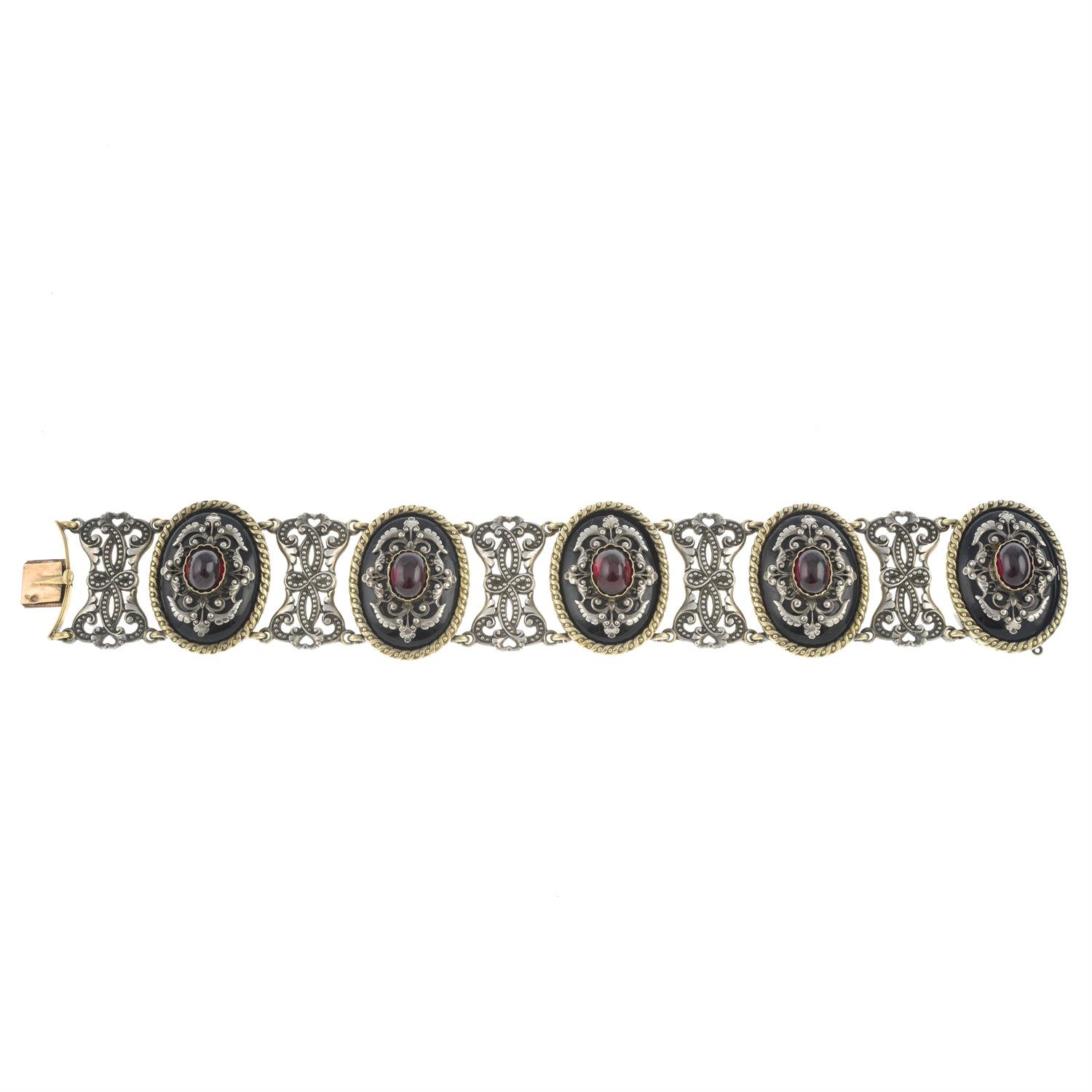 Silver and gold, garnet and enamel bracelet, J. Wiese - Image 2 of 6