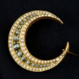 Victorian gold gem crescent moon brooch