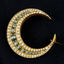 Victorian gold gem crescent moon brooch