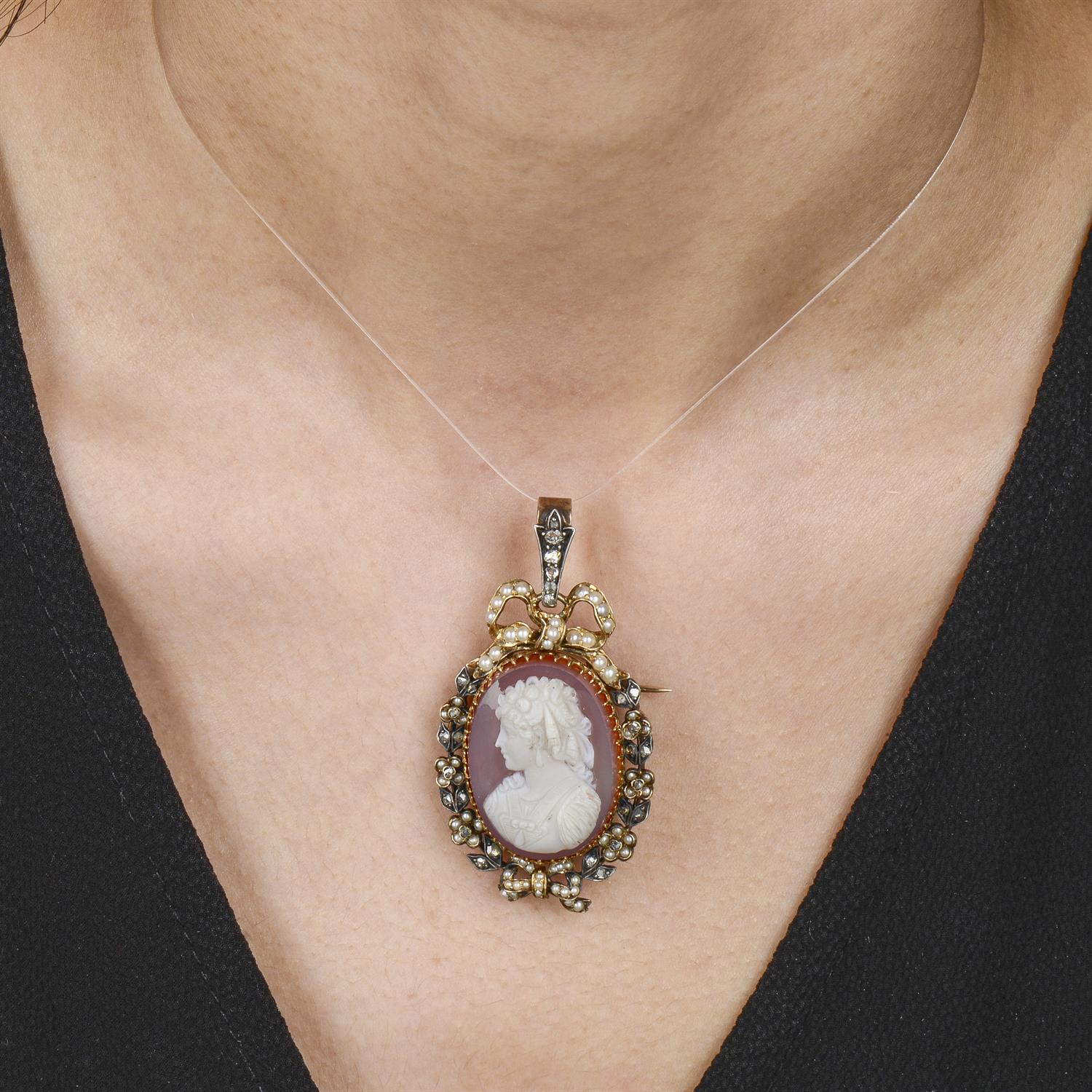 19th century agate cameo, diamond and split pearl locket - Bild 5 aus 5