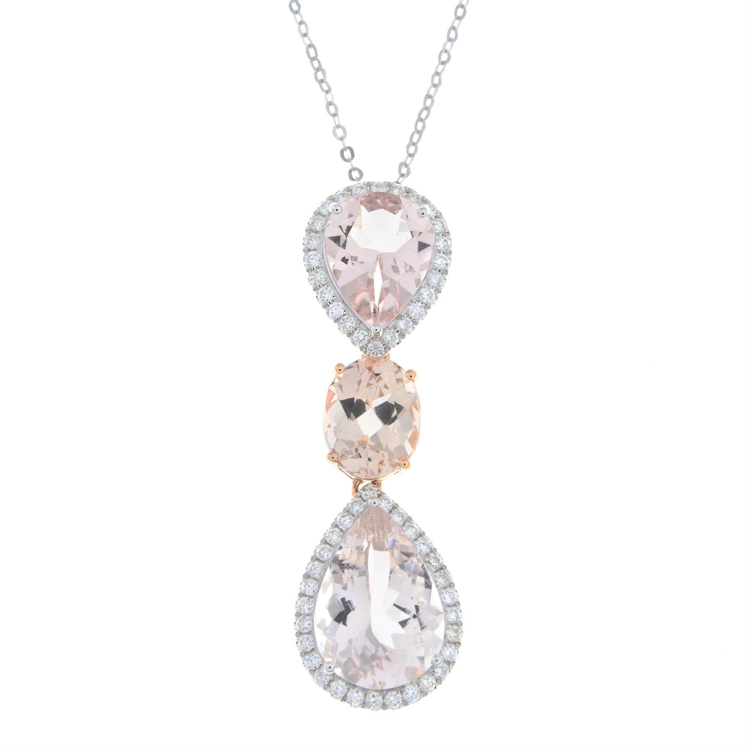 Morganite and diamond pendant, with chain - Image 2 of 5