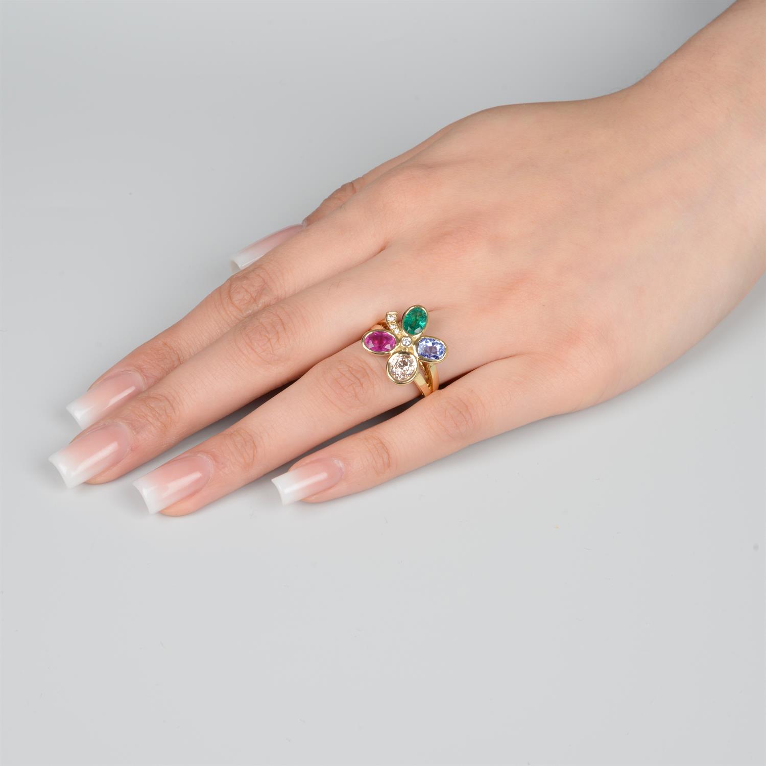 Diamond and gem four-leaf clover ring - Image 5 of 5