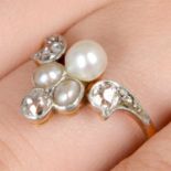 Early 20th century diamond and pearl ring