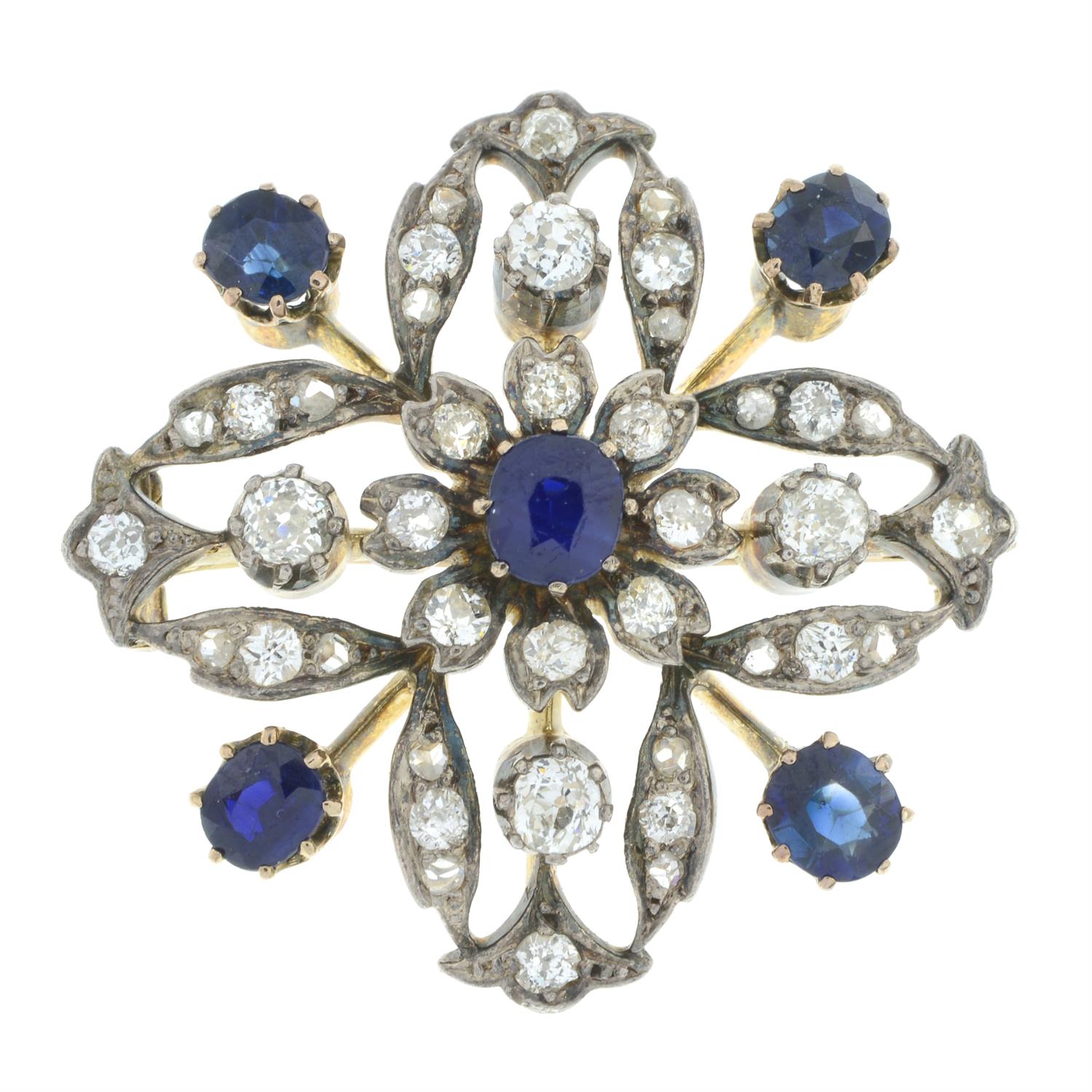 Victorian silver and gold, sapphire and diamond brooch - Image 2 of 4