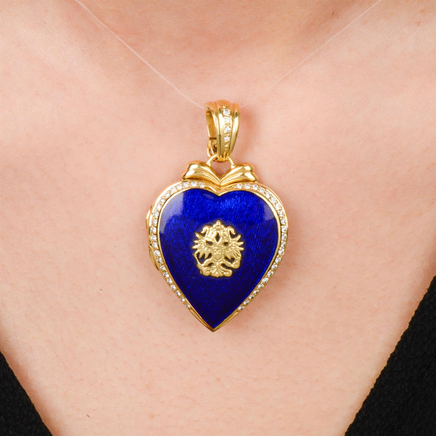 Diamond and enamel heart locket, by Fabergé