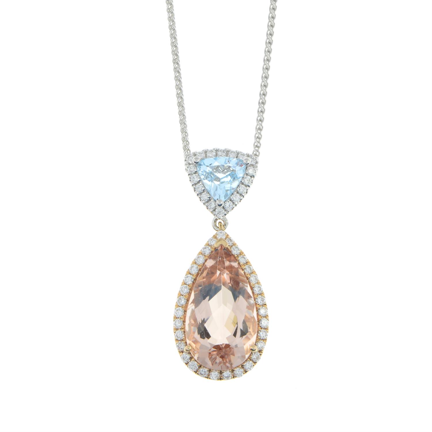 18ct gold morganite, aquamarine and diamond pendant - Image 3 of 6