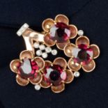 Mid 20th century gold garnet and diamond clip, by Cartier